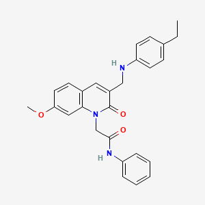 molecular formula C27H27N3O3 B2912242 2-(3-(((4-ethylphenyl)amino)methyl)-7-methoxy-2-oxoquinolin-1(2H)-yl)-N-phenylacetamide CAS No. 894555-60-3