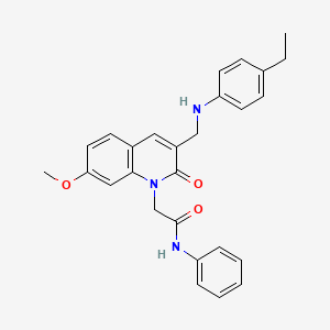 molecular formula C27H27N3O3 B2912242 2-(3-{[(4-ethylphenyl)amino]methyl}-7-methoxy-2-oxo-1,2-dihydroquinolin-1-yl)-N-phenylacetamide CAS No. 894555-60-3