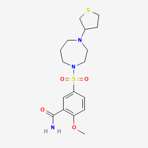molecular formula C17H25N3O4S2 B2912286 2-Methoxy-5-((4-(tetrahydrothiophen-3-yl)-1,4-diazepan-1-yl)sulfonyl)benzamide CAS No. 2320208-89-5