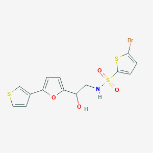 molecular formula C14H12BrNO4S3 B2912291 5-bromo-N-(2-hydroxy-2-(5-(thiophen-3-yl)furan-2-yl)ethyl)thiophene-2-sulfonamide CAS No. 2034345-15-6
