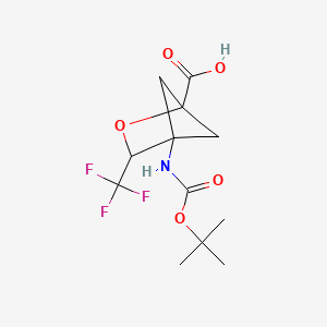 molecular formula C12H16F3NO5 B2912316 4-[(2-Methylpropan-2-yl)oxycarbonylamino]-3-(trifluoromethyl)-2-oxabicyclo[2.1.1]hexane-1-carboxylic acid CAS No. 2567495-44-5