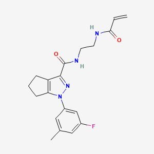 molecular formula C19H21FN4O2 B2912337 1-(3-Fluoro-5-methylphenyl)-N-[2-(prop-2-enoylamino)ethyl]-5,6-dihydro-4H-cyclopenta[c]pyrazole-3-carboxamide CAS No. 2201430-91-1