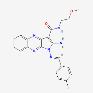 molecular formula C21H19FN6O2 B2912355 (E)-2-amino-1-((4-fluorobenzylidene)amino)-N-(2-methoxyethyl)-1H-pyrrolo[2,3-b]quinoxaline-3-carboxamide CAS No. 840457-00-3