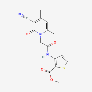 molecular formula C16H15N3O4S B2912369 Methyl 3-[[2-(3-cyano-4,6-dimethyl-2-oxopyridin-1-yl)acetyl]amino]thiophene-2-carboxylate CAS No. 932338-43-7