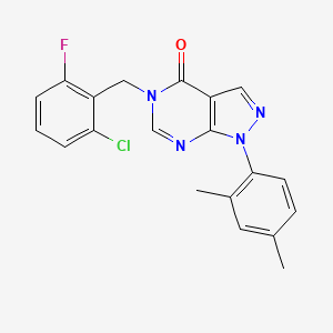 molecular formula C20H16ClFN4O B2912378 5-[(2-Chloro-6-fluorophenyl)methyl]-1-(2,4-dimethylphenyl)pyrazolo[3,4-d]pyrimidin-4-one CAS No. 887459-08-7