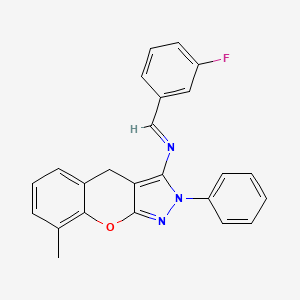 molecular formula C24H18FN3O B2912383 (E)-N-(3-fluorobenzylidene)-8-methyl-2-phenyl-2,4-dihydrochromeno[2,3-c]pyrazol-3-amine CAS No. 931745-73-2