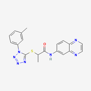 molecular formula C19H17N7OS B2912410 2-[1-(3-methylphenyl)tetrazol-5-yl]sulfanyl-N-quinoxalin-6-ylpropanamide CAS No. 902040-76-0