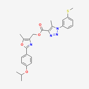 molecular formula C25H26N4O4S B2912418 (2-(4-isopropoxyphenyl)-5-methyloxazol-4-yl)methyl 5-methyl-1-(3-(methylthio)phenyl)-1H-1,2,3-triazole-4-carboxylate CAS No. 946276-21-7