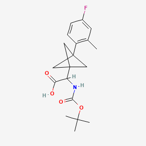 molecular formula C19H24FNO4 B2912422 2-[3-(4-Fluoro-2-methylphenyl)-1-bicyclo[1.1.1]pentanyl]-2-[(2-methylpropan-2-yl)oxycarbonylamino]acetic acid CAS No. 2287266-01-5