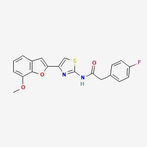 molecular formula C20H15FN2O3S B2912430 2-(4-fluorophenyl)-N-(4-(7-methoxybenzofuran-2-yl)thiazol-2-yl)acetamide CAS No. 921797-24-2