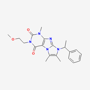 molecular formula C21H25N5O3 B2912459 2-(2-Methoxyethyl)-4,7,8-trimethyl-6-(1-phenylethyl)purino[7,8-a]imidazole-1,3-dione CAS No. 915929-73-6