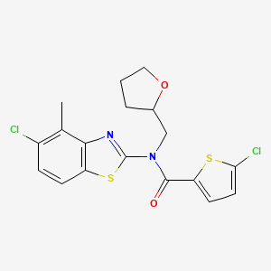 molecular formula C18H16Cl2N2O2S2 B2912465 5-chloro-N-(5-chloro-4-methylbenzo[d]thiazol-2-yl)-N-((tetrahydrofuran-2-yl)methyl)thiophene-2-carboxamide CAS No. 922376-55-4