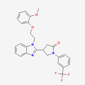 molecular formula C27H24F3N3O3 B2912476 4-{1-[2-(2-methoxyphenoxy)ethyl]-1H-benzimidazol-2-yl}-1-[3-(trifluoromethyl)phenyl]pyrrolidin-2-one CAS No. 861624-96-6