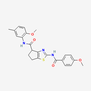 N-(2-methoxy-5-methylphenyl)-2-(4-methoxybenzamido)-5,6-dihydro-4H-cyclopenta[d]thiazole-4-carboxamide