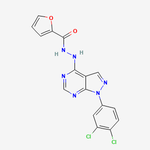 molecular formula C16H10Cl2N6O2 B2912487 N'-[1-(3,4-dichlorophenyl)-1H-pyrazolo[3,4-d]pyrimidin-4-yl]furan-2-carbohydrazide CAS No. 881082-76-4