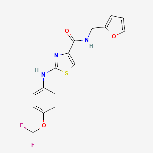molecular formula C16H13F2N3O3S B2912497 2-((4-(difluoromethoxy)phenyl)amino)-N-(furan-2-ylmethyl)thiazole-4-carboxamide CAS No. 1105229-84-2