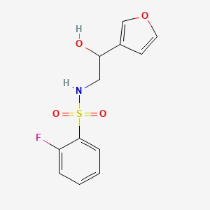 molecular formula C12H12FNO4S B2912498 2-fluoro-N-(2-(furan-3-yl)-2-hydroxyethyl)benzenesulfonamide CAS No. 1396857-08-1