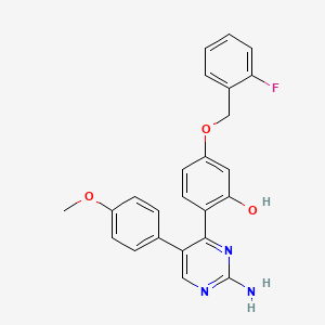molecular formula C24H20FN3O3 B2912500 2-(2-Amino-5-(4-methoxyphenyl)pyrimidin-4-yl)-5-((2-fluorobenzyl)oxy)phenol CAS No. 877794-13-3