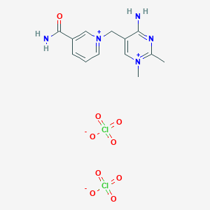 molecular formula C13H17Cl2N5O9 B2912501 1-[(4-Amino-1,2-dimethylpyrimidin-1-ium-5-yl)methyl]-3-carbamoylpyridin-1-ium diperchlorate CAS No. 74017-48-4