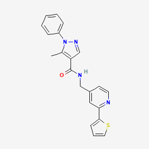 molecular formula C21H18N4OS B2912515 5-methyl-1-phenyl-N-((2-(thiophen-2-yl)pyridin-4-yl)methyl)-1H-pyrazole-4-carboxamide CAS No. 2034271-12-8