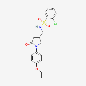 molecular formula C19H21ClN2O4S B2912551 2-chloro-N-((1-(4-ethoxyphenyl)-5-oxopyrrolidin-3-yl)methyl)benzenesulfonamide CAS No. 954713-74-7