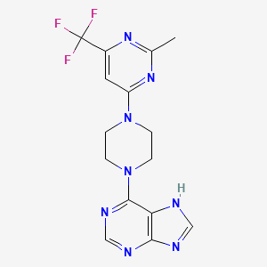 molecular formula C15H15F3N8 B2912567 6-(4-(2-methyl-6-(trifluoromethyl)pyrimidin-4-yl)piperazin-1-yl)-9H-purine CAS No. 2034330-32-8