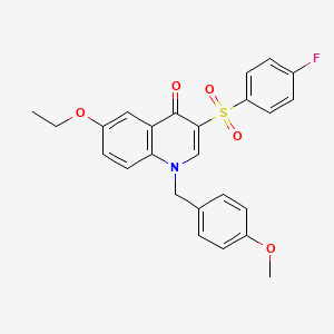 molecular formula C25H22FNO5S B2912576 6-Ethoxy-3-(4-fluorophenyl)sulfonyl-1-[(4-methoxyphenyl)methyl]quinolin-4-one CAS No. 866811-18-9
