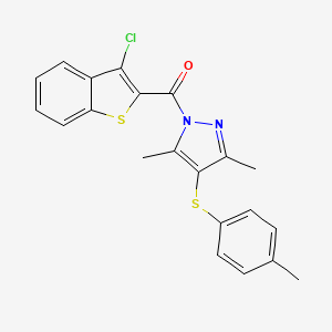 molecular formula C21H17ClN2OS2 B2912585 (3-chlorobenzo[b]thiophen-2-yl)(3,5-dimethyl-4-(p-tolylthio)-1H-pyrazol-1-yl)methanone CAS No. 394237-38-8