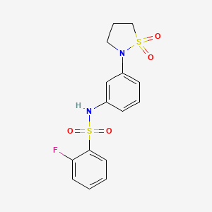 molecular formula C15H15FN2O4S2 B2912592 N-(3-(1,1-dioxidoisothiazolidin-2-yl)phenyl)-2-fluorobenzenesulfonamide CAS No. 941932-11-2
