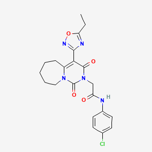 molecular formula C21H22ClN5O4 B2912595 N-(4-chlorophenyl)-2-[4-(5-ethyl-1,2,4-oxadiazol-3-yl)-1,3-dioxo-3,5,6,7,8,9-hexahydropyrimido[1,6-a]azepin-2(1H)-yl]acetamide CAS No. 1775403-13-8