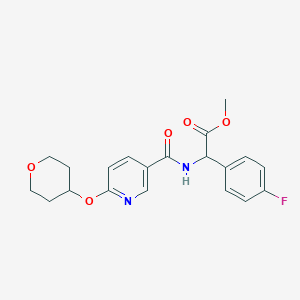 molecular formula C20H21FN2O5 B2912599 methyl 2-(4-fluorophenyl)-2-(6-((tetrahydro-2H-pyran-4-yl)oxy)nicotinamido)acetate CAS No. 1902892-03-8