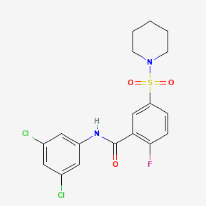 molecular formula C18H17Cl2FN2O3S B2912608 N-(3,5-dichlorophenyl)-2-fluoro-5-(piperidine-1-sulfonyl)benzamide CAS No. 451481-18-8