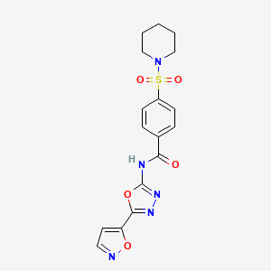 molecular formula C17H17N5O5S B2912611 N-(5-(isoxazol-5-yl)-1,3,4-oxadiazol-2-yl)-4-(piperidin-1-ylsulfonyl)benzamide CAS No. 946362-27-2