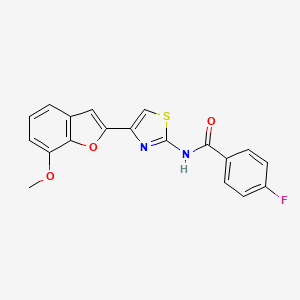 molecular formula C19H13FN2O3S B2912616 4-fluoro-N-(4-(7-methoxybenzofuran-2-yl)thiazol-2-yl)benzamide CAS No. 921796-36-3
