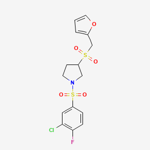 molecular formula C15H15ClFNO5S2 B2912623 1-((3-Chloro-4-fluorophenyl)sulfonyl)-3-((furan-2-ylmethyl)sulfonyl)pyrrolidine CAS No. 1798488-13-7