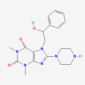 molecular formula C19H24N6O3 B2912628 7-(2-hydroxy-2-phenylethyl)-1,3-dimethyl-8-(piperazin-1-yl)-1H-purine-2,6(3H,7H)-dione CAS No. 862209-53-8