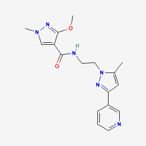 molecular formula C17H20N6O2 B2912636 3-methoxy-1-methyl-N-(2-(5-methyl-3-(pyridin-3-yl)-1H-pyrazol-1-yl)ethyl)-1H-pyrazole-4-carboxamide CAS No. 2034509-90-3