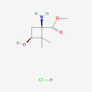 molecular formula C8H16ClNO3 B2912640 Methyl (1R,3S)-1-amino-3-hydroxy-2,2-dimethylcyclobutane-1-carboxylate;hydrochloride CAS No. 2416218-13-6