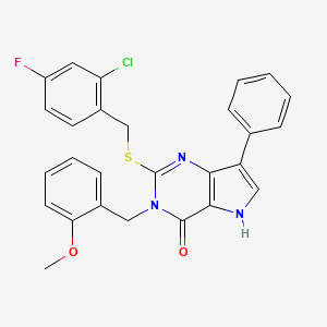 molecular formula C27H21ClFN3O2S B2912641 2-((2-chloro-4-fluorobenzyl)thio)-3-(2-methoxybenzyl)-7-phenyl-3H-pyrrolo[3,2-d]pyrimidin-4(5H)-one CAS No. 2034585-87-8