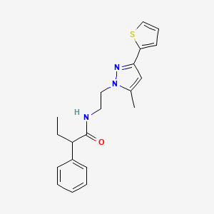 molecular formula C20H23N3OS B2912645 N-(2-(5-methyl-3-(thiophen-2-yl)-1H-pyrazol-1-yl)ethyl)-2-phenylbutanamide CAS No. 2034633-28-6