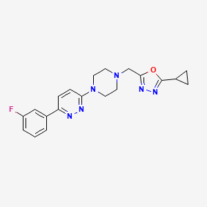 molecular formula C20H21FN6O B2912663 2-Cyclopropyl-5-[[4-[6-(3-fluorophenyl)pyridazin-3-yl]piperazin-1-yl]methyl]-1,3,4-oxadiazole CAS No. 2380177-99-9
