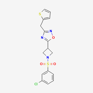 molecular formula C16H14ClN3O3S2 B2912699 5-(1-((3-Chlorophenyl)sulfonyl)azetidin-3-yl)-3-(thiophen-2-ylmethyl)-1,2,4-oxadiazole CAS No. 1351610-97-3