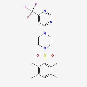 molecular formula C19H23F3N4O2S B2912701 4-(4-((2,3,5,6-Tetramethylphenyl)sulfonyl)piperazin-1-yl)-6-(trifluoromethyl)pyrimidine CAS No. 2034344-14-2