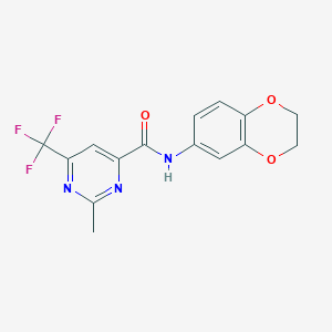 molecular formula C15H12F3N3O3 B2912706 N-(2,3-Dihydro-1,4-benzodioxin-6-yl)-2-methyl-6-(trifluoromethyl)pyrimidine-4-carboxamide CAS No. 2415555-97-2