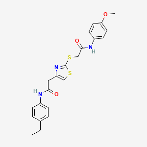 molecular formula C22H23N3O3S2 B2912707 N-(4-ethylphenyl)-2-(2-((2-((4-methoxyphenyl)amino)-2-oxoethyl)thio)thiazol-4-yl)acetamide CAS No. 942000-50-2