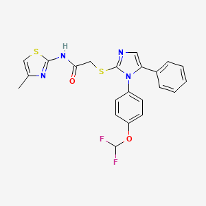 molecular formula C22H18F2N4O2S2 B2912719 2-((1-(4-(difluoromethoxy)phenyl)-5-phenyl-1H-imidazol-2-yl)thio)-N-(4-methylthiazol-2-yl)acetamide CAS No. 1226445-27-7