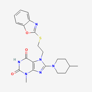 molecular formula C21H24N6O3S B2912721 7-[2-(Benzooxazol-2-ylsulfanyl)-ethyl]-3-methyl-8-(4-methyl-piperidin-1-yl)-3,7-dihydro-purine-2,6-dione CAS No. 685860-45-1