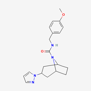 molecular formula C19H24N4O2 B2912743 N-[(4-methoxyphenyl)methyl]-3-(1H-pyrazol-1-yl)-8-azabicyclo[3.2.1]octane-8-carboxamide CAS No. 2320421-81-4