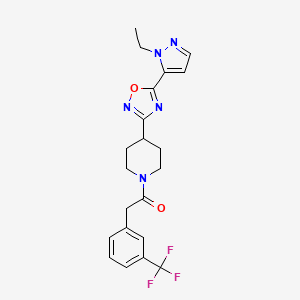 molecular formula C21H22F3N5O2 B2912753 1-(4-(5-(1-ethyl-1H-pyrazol-5-yl)-1,2,4-oxadiazol-3-yl)piperidin-1-yl)-2-(3-(trifluoromethyl)phenyl)ethanone CAS No. 2034249-05-1