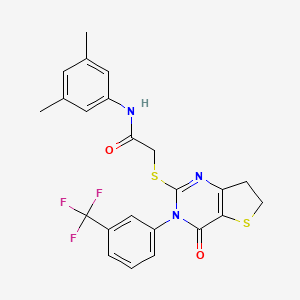 molecular formula C23H20F3N3O2S2 B2912755 N-(3,5-dimethylphenyl)-2-((4-oxo-3-(3-(trifluoromethyl)phenyl)-3,4,6,7-tetrahydrothieno[3,2-d]pyrimidin-2-yl)thio)acetamide CAS No. 877654-14-3